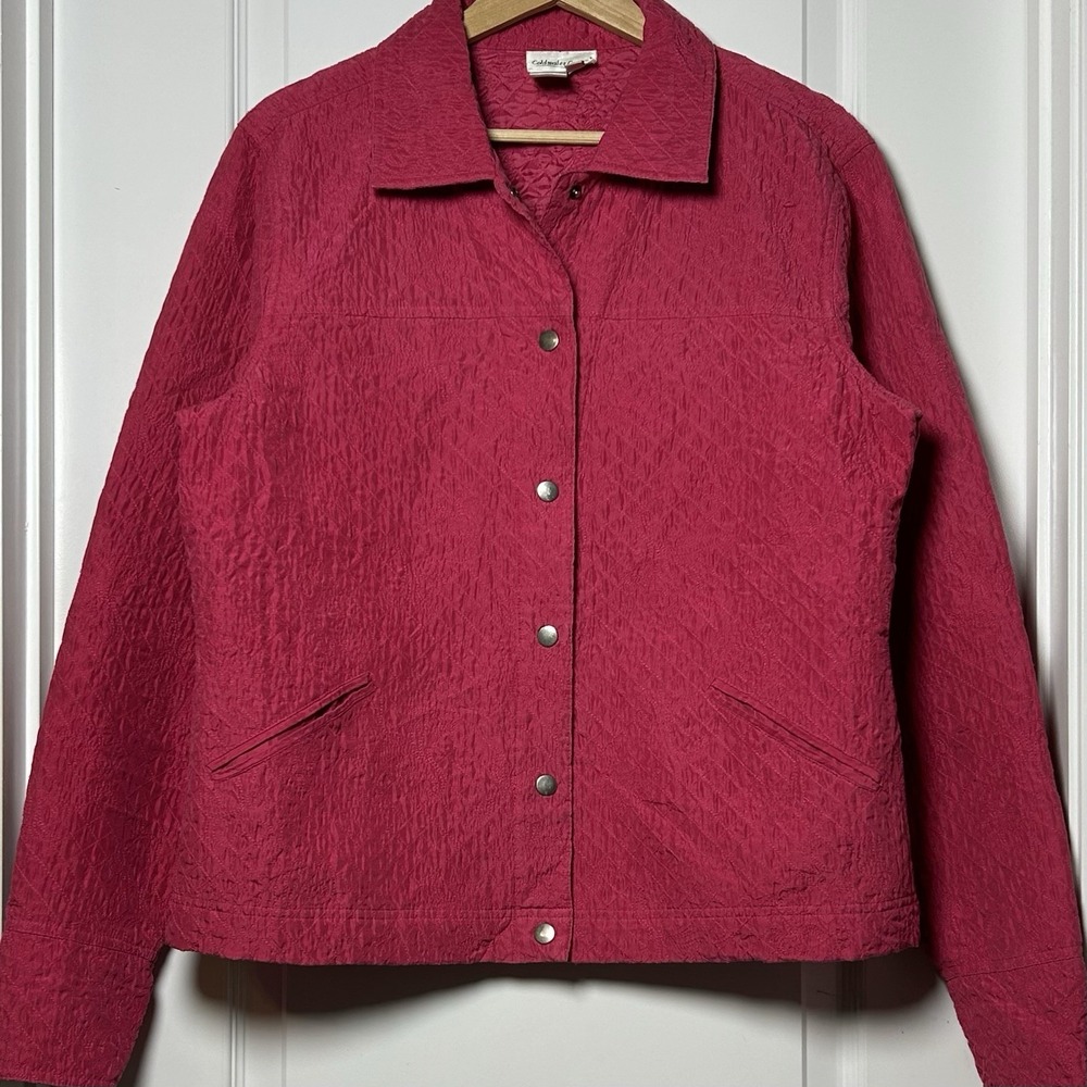 Coldwater Creek 100% Silk Magenta Crinkle Quilted Jacket Dopamine Dressing Style